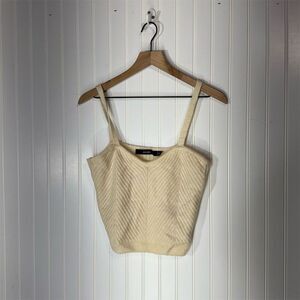 Vero Moda cream knit sweater tank top M chevron Y2K retro preppy chic